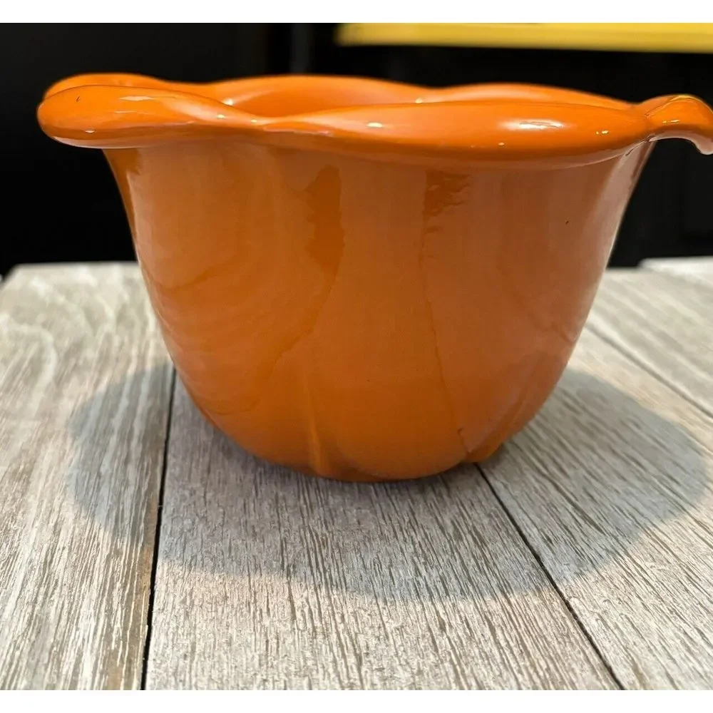 Tulip Bowl Orange Ceramic Vintage Made In USA PP341  4
